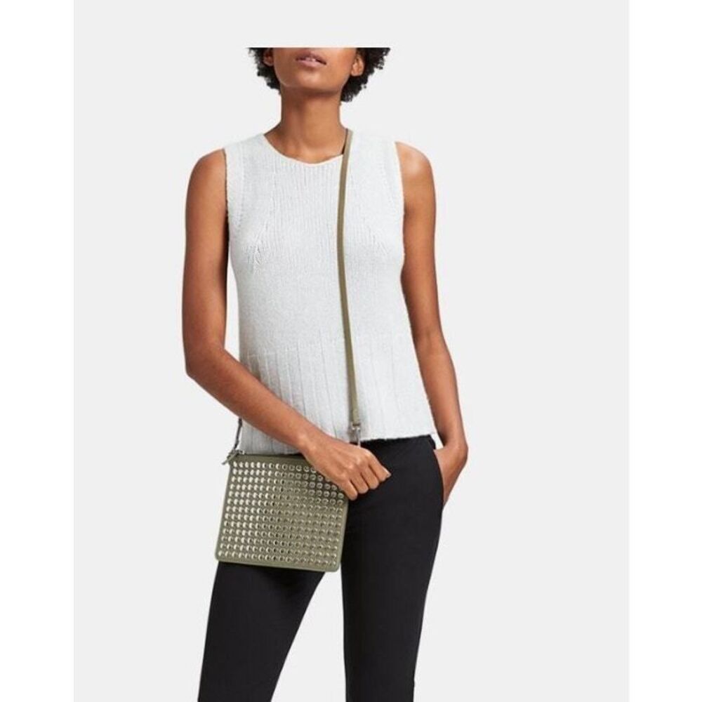 Theory Women's Transformer Studded Pouch Nappa Leather NWT 350 Dark military G